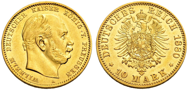 PREUSSEN, KÖNIGREICH. WILHELM I., 1861-1888. 
10 Mark 1880 A. J. 245.
Sehr sch...