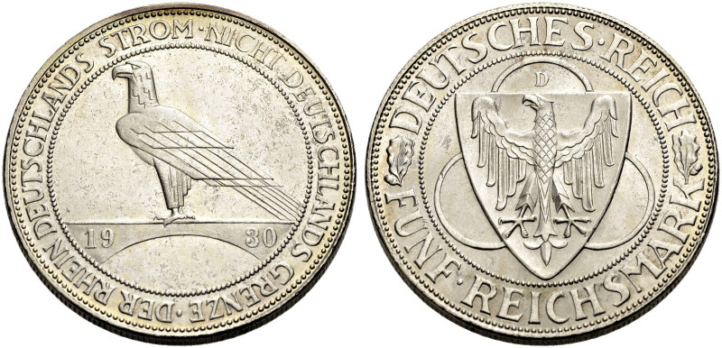 WEIMARER REPUBLIK. 
5 Reichsmark 1930 D zur Räumung des Rheinlands von der fran...