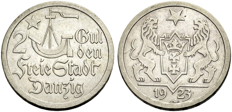 DANZIG. Freie Stadt, 1920-1939. 
2 Gulden 1923. J. D 8.
Sehr schön