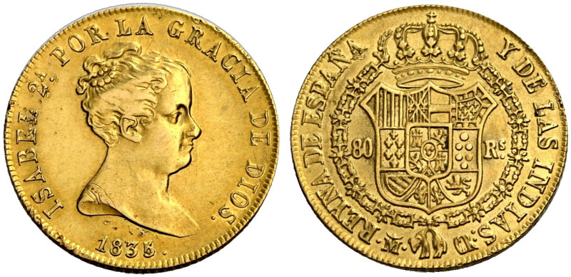 SPANIEN. ISABEL II, 1833-1868. 
80 Reales 1835, Madrid. Büste r. Rv. Gekröntes ...