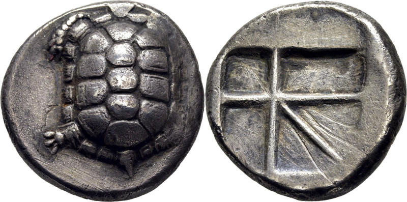 ÁTICA-EGINA. Estátera eginética. 404-370 a.C. Tortuga de tierra. Cuadrado incuso...