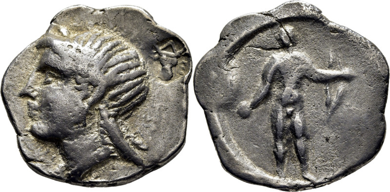 CRETA-ELEUTHERNAI. Estátera. 320-270 a.C. Cabeza de Apolo a izquierda con pelo r...
