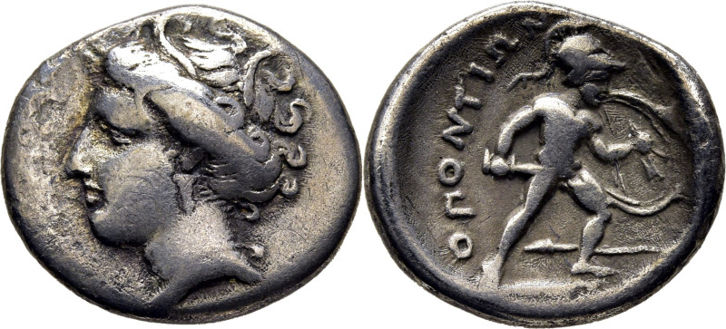 LOKRIS-OPUNTII. Hemidracma. 369-338 a.C. Cabeza de Perséfone coronada de hojas d...