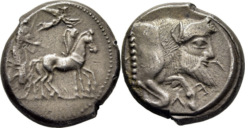 SICILIA-GELA. Tetradracma. 480-470 a.C. Biga de caballos más estilizados al paso...