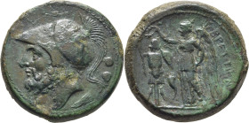 BRUTTIUM. II Guerra Púnica. AE 26. Sextante/doble dracma. 214-205 a.C. EBC/MBC+. Bonita pátina. Atractiva