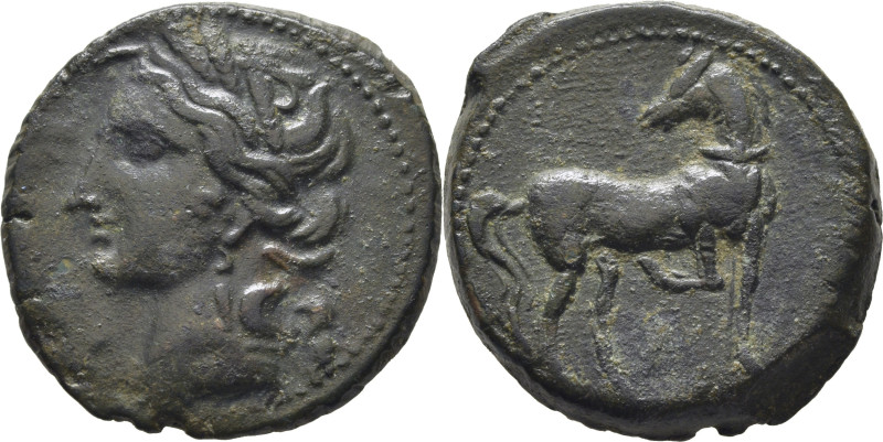 CARTAGO-ZEUGITANIA. AE 26. Hacia el 330 a.C. Cabeza de Ceres a izquierda. Caball...