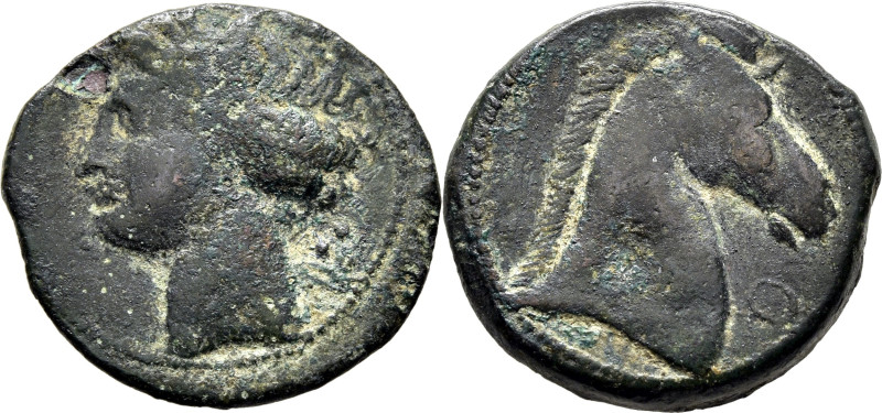 CARTAGO-ZEUGITANIA. AE 18. S III-II a.C. Cabeza de Tanit a izquierda con tres pu...