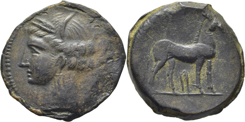 CARTAGO-ZEUGITANIA. AE 23. 215-201 a.C. Cabeza de Tanit diademada a izquierda. C...