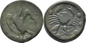 SICILIA-AKRAGAS. Hemilitum. AE 27. 425-406 a.C. Bonita pátina verde. Atractiva. Muy escasa