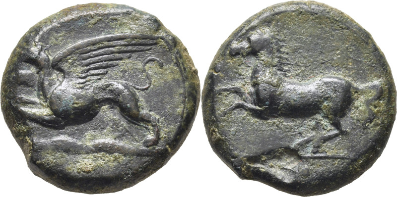 SICILIA-ALAISA. AE 22. III/II a.C. Grifo saltando a izquierda sobre suelo firme ...