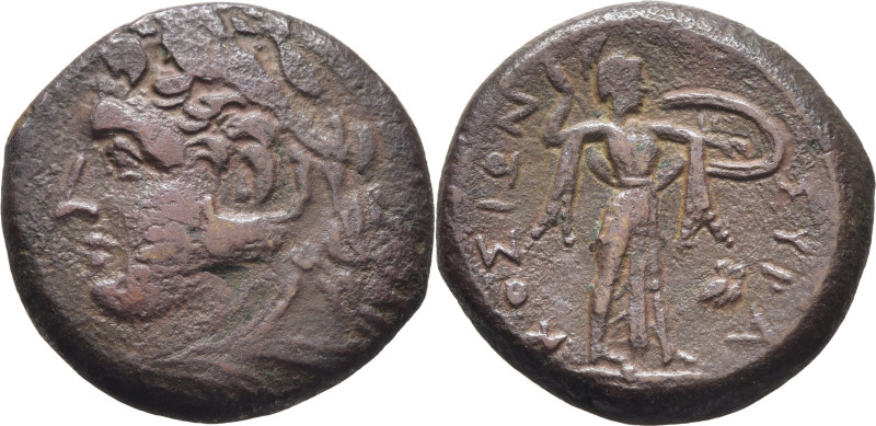 SICILIA-SIRACUSA. AE 21. 211-208 a.C. Cabeza de Herakles con leonté a izquierda....