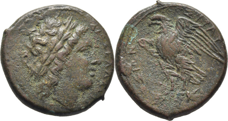 SICILIA-SIRACUSA. Tirnía de Híketas II. AE 22. 288-279 a.C. Cabeza laureada de Z...