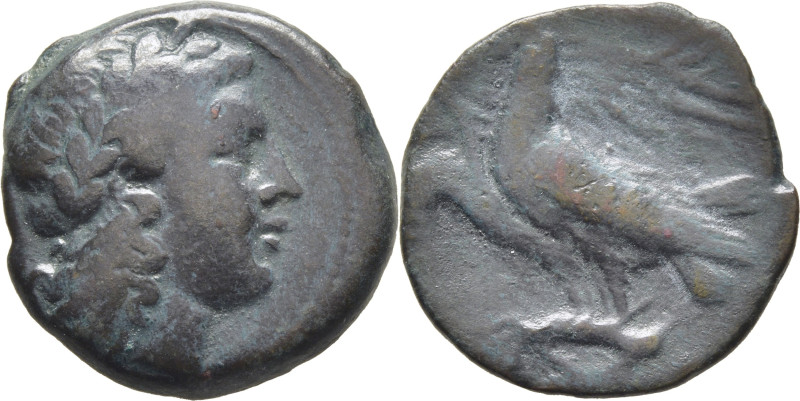 TRACIA-ISTROS. AE 20. S. III-II a.C. Cabeza de Apolo laureada a derecha rodeada ...