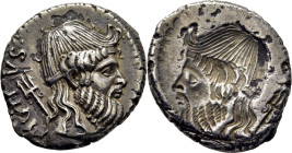 ROMA REPÚBLICA. Pompeia. Denario. Hacia el 37. Incuso. Atractiva. Muy rara