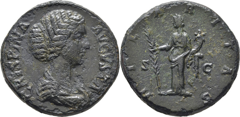 ROMA IMPERIO. Crispina. Sestercio. Anterior al 182. Busto revestido con delicado...