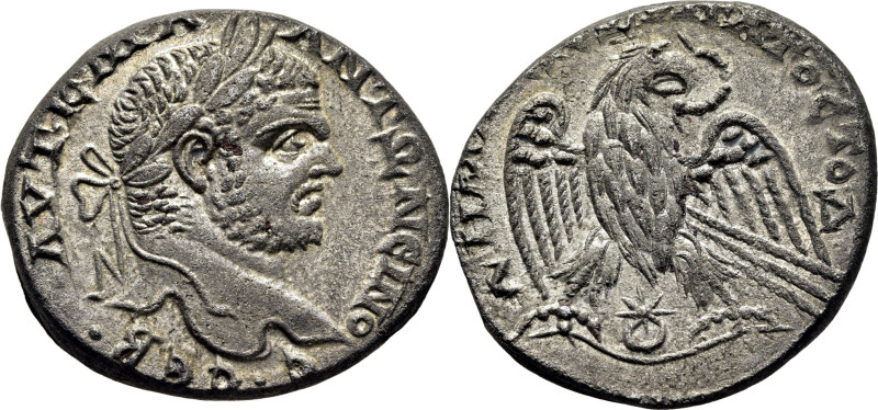 ROMA IMPERIO. Caracalla. Siria. Tetradracma. 211-217. Cabeza laureada con ínfula...