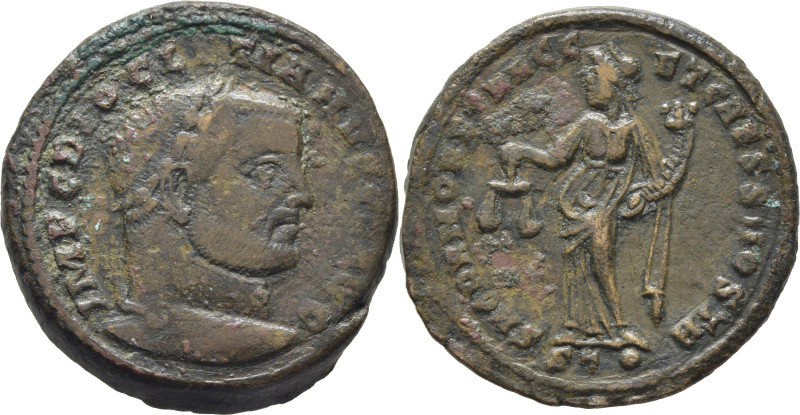 ROMA IMPERIO. Diocleciano. Follis. 296. Cabeza laureada a derecha, alrededor IMP...