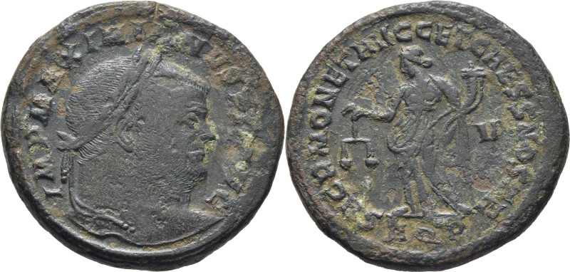 ROMA IMPERIO. Maximiano Hercúleo. Follis. Aquileia 1ª Oficina. 302-303. Busto la...