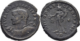 ROMA IMPERIO. Constancio Cloro. Follis. Treveri. 293-306. Pátina oscura. Cierto atractivo