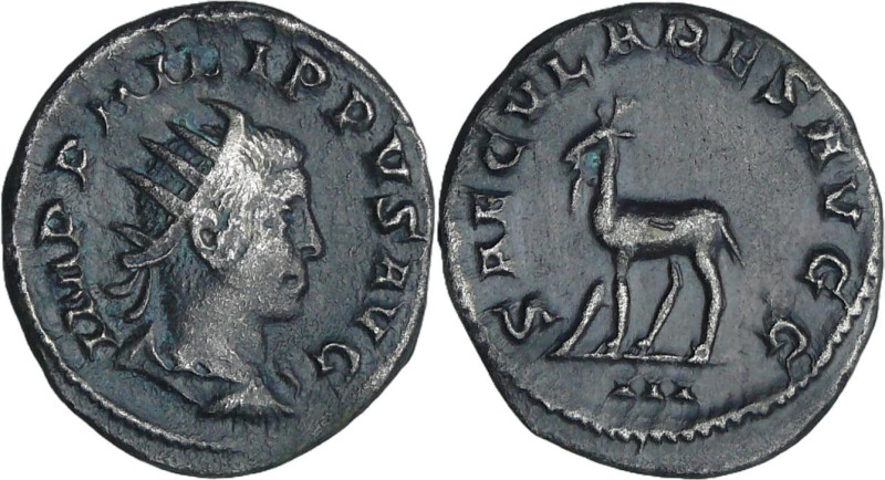 Philippe 1er - Antoninien (248, Rome) - Gazelle

A/ IMP PHILIPPVS AVG Buste ra...