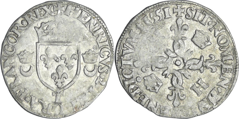 France - Henri II (1547-1559) - Douzain aux croissants - 1551 T (Nantes)

A/ H...