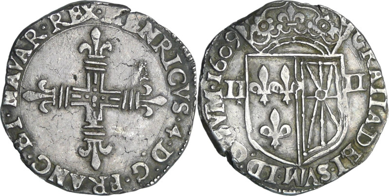 France - Henri IV (1589-1610) - Quart d'écu de Navarre - 1609 (Saint-Palais )
...