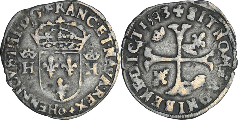 France - Henri IV (1589-1610) - Douzain - 1593 (Clermont en Auvergne)

A/ + HE...