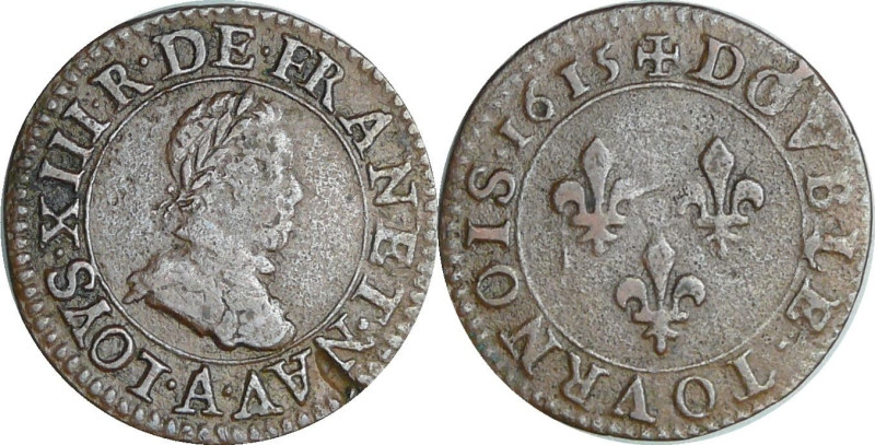 France - Louis XIII (1610-1643) - Double tournois au buste enfantin et col plat ...