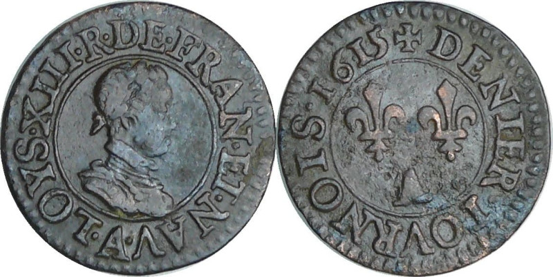 France - Louis XIII (1610-1643) - Denier tournois au buste enfantin et col plat ...