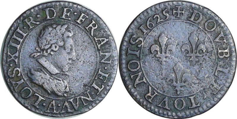 France - Louis XIII (1610-1643) - Denier tournois au buste juvénile et col plat ...