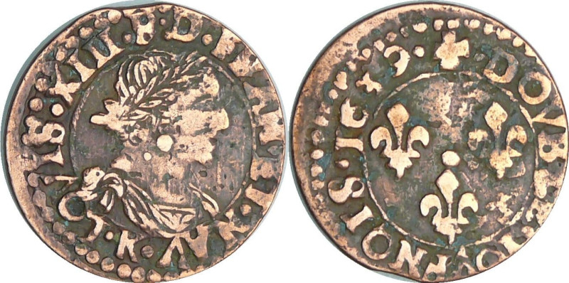 France - Louis XIII (1610-1643) - Double tournois au buste viril drapé à l’antiq...