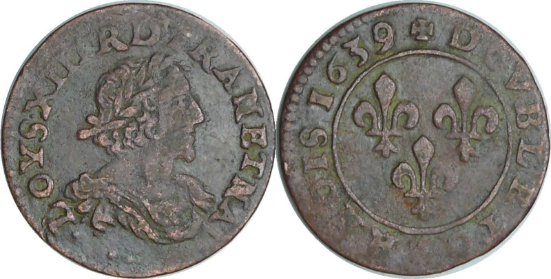 France - Louis XIII (1610-1643) - Double tournois au buste viril drapé à l’antiq...