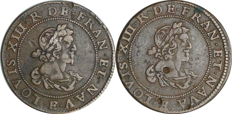 France - Louis XIII (1610-1643) - Double tournois 19ème type, biface, [1639-1640...