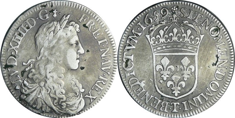 France - Louis XIV (1643-1715) - ½ écu au buste juvénile, 1er type - 1659 T (Nan...