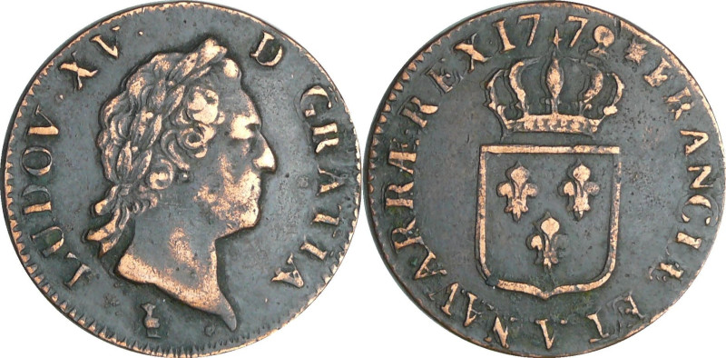 France - Louis XV (1715-1774) - Sol à la vieille tête - 1772 V (Troyes)

TTB+...