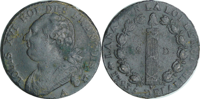 France - Constitution (1791-1792) - 12 deniers type FRANCOIS 1791 A (Paris) léop...