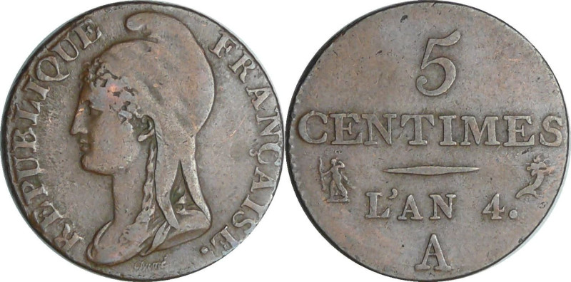 France - Directoire (1795-1799) - 5 centimes Dupré - petit module - An 4 A (Pari...