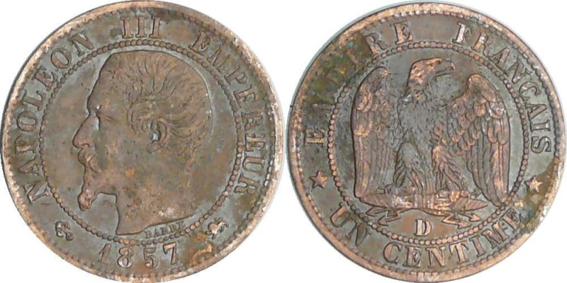 France - Napoléon III (1852-1870) - 1 centime tête nue 1857 D (Lyon)

TTB

G...