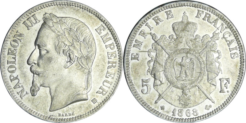 France - Napoléon III (1852-1870) - 5 francs tête laurée 1868 BB (Strasbourg)
...