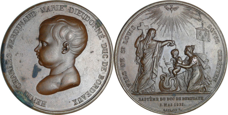 France - Médaille, Baptême du Duc de Bordeaux en 1821, (futur Henri V), par Gayr...