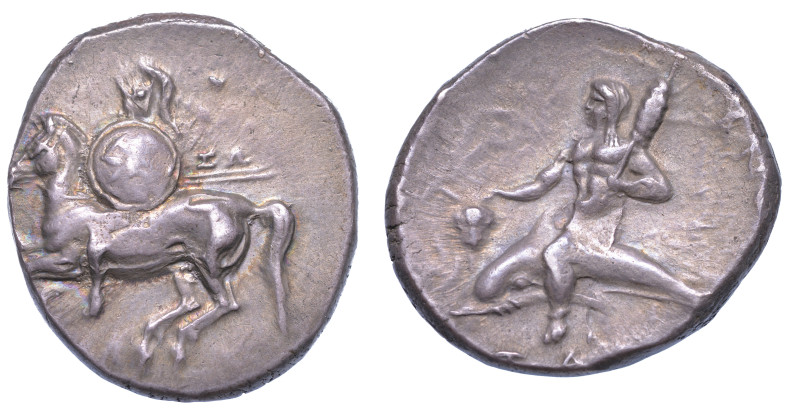 CALABRIA - TARANTO., Nomos, anni 280-272 a.C. Cavaliere al galoppo verso s. regg...