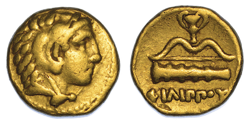 REGNO DI MACEDONIA. FILIPPO II, 359-336 a.C.
Quarto di statere d'oro. Mende. Te...