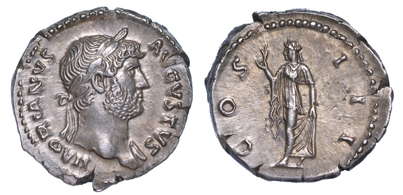 ADRIANO, 117-138., Denario, anni 124-125.
Busto laureato a d. R/ La Spes a s. t...