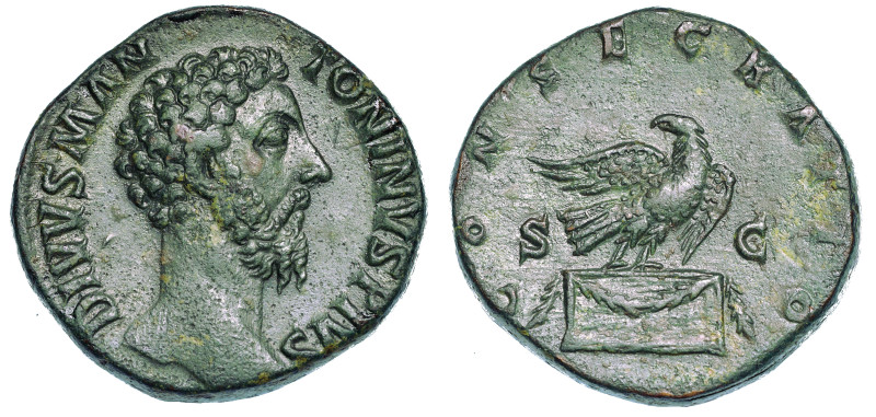 MARCO AURELIO, 161-180., Sesterzio, dopo il 180 d.C. Consacrazione sotto Commodo...