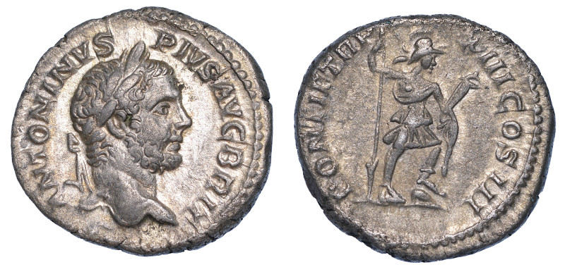 CARACALLA, 198-217., Denario, anni 210-213.
Testa laureata a d. R/ Marte stante...