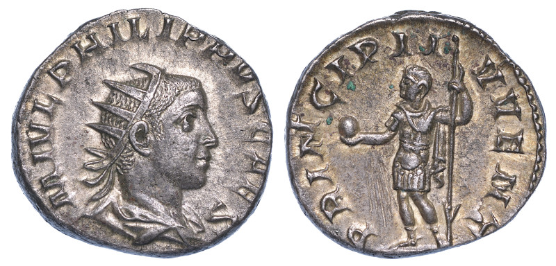 FILIPPO II (Cesare), 244-247., Antoniniano.
Busto radiato e paludato a d. R/ Fi...