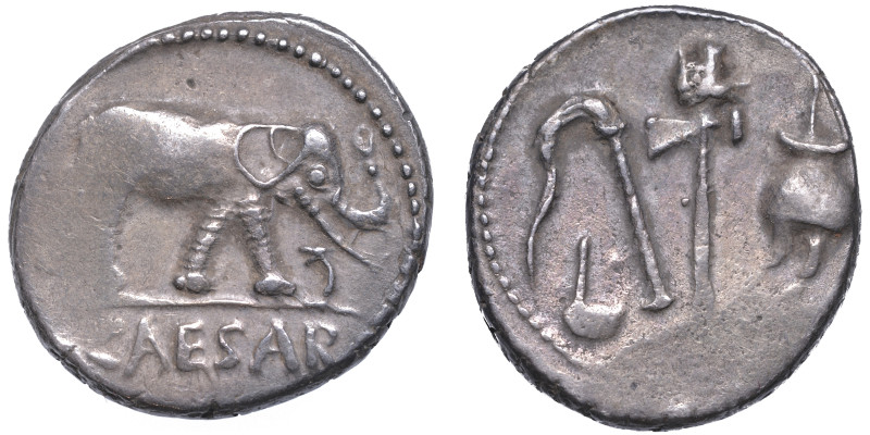 GIULIO CESARE, +44., Denario, anni 49-48 a.C. Zecca itinerante.
Elefante a d. c...