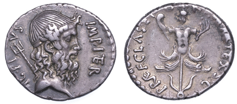 SESTO POMPEO., Denario, anni 37-36 a.C. Sicilia.
Testa di Nettuno a d., dietro ...