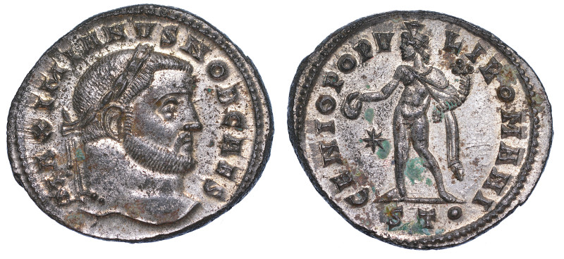 GALERIO MASSIMIANO (Cesare), 293-305., Follis, anni 298-299. Ticinum.
Busto lau...