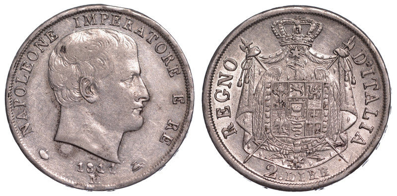 MILANO. NAPOLEONE I, 1805-1814., 2 Lire 1811.

Testa nuda a d. R/ Stemma coron...